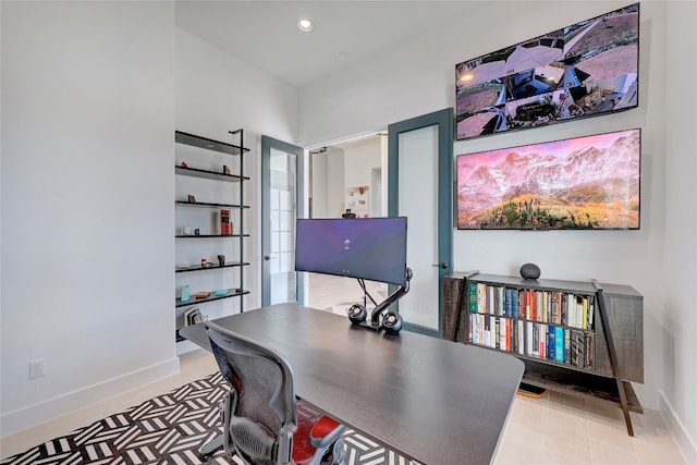 office area featuring baseboards and recessed lighting