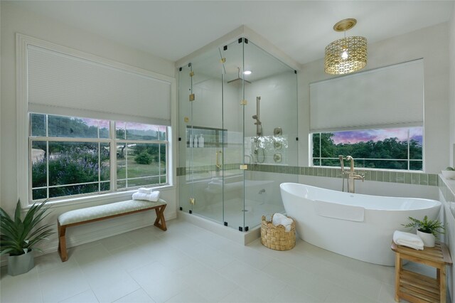 1174 Royal Eagle Dr, Fischer, TX 78623 - bathroom with a stall shower, a freestanding bath, and tile patterned floors