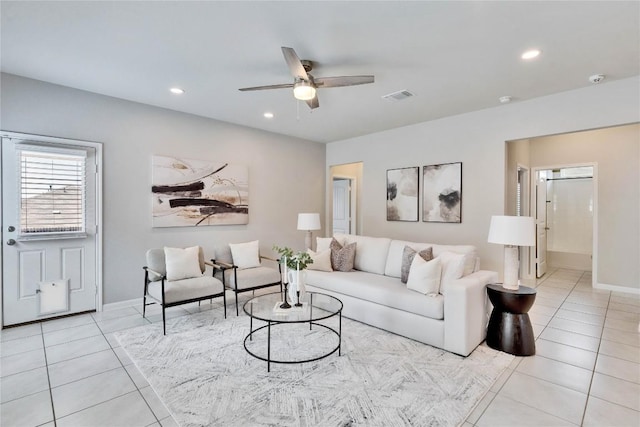 6608 May Shower Dr, Austin, TX 78744 - living area with ceiling fan, tile patterned floors, recessed lighting, and baseboards