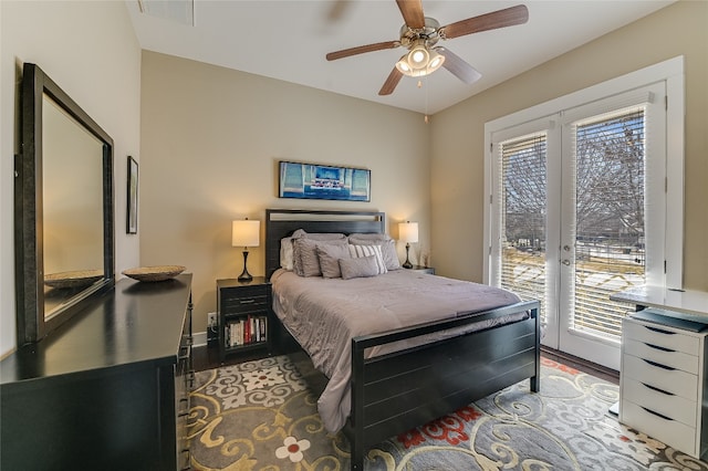 928 Sugaree Ave, Austin, TX 78757 - bedroom with access to outside, light wood-style floors, ceiling fan, and baseboards