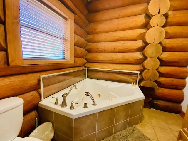 2550 Fm 2342 Hero'S Hideaway, Unit Heros Hideaway, Burnet, TX 78611 - bathroom with a tub with jets, tile patterned flooring, and rustic walls