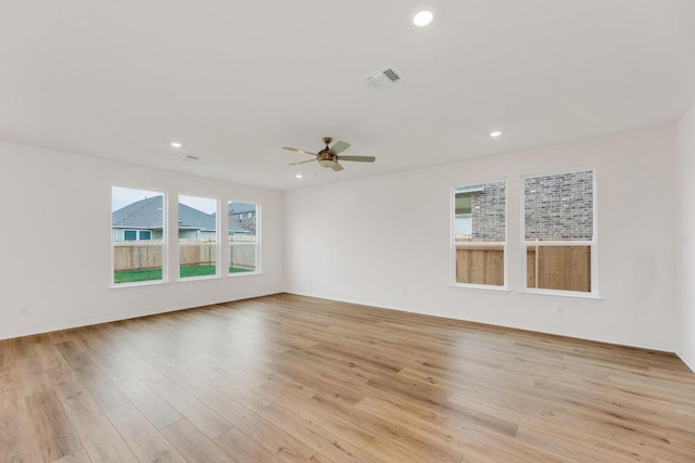 4915 Mozzafiato Ln, Round Rock, TX 78665 - spare room featuring a ceiling fan, light wood-type flooring, and recessed lighting