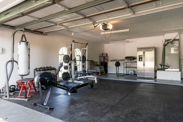 10100 Dobbin Dr, Austin, TX 78748 - exercise room featuring a garage and heating unit