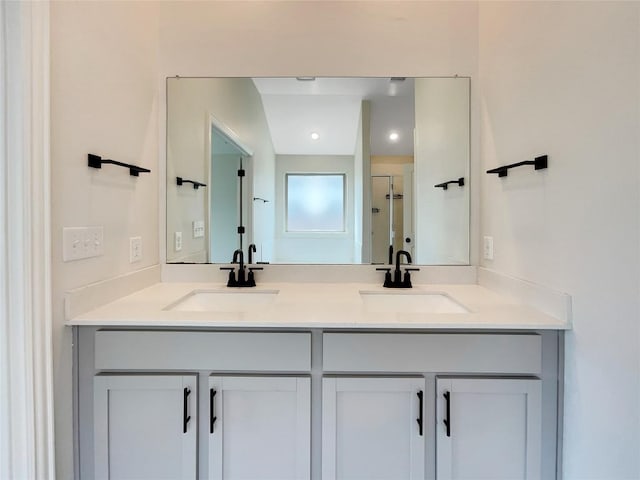 137 Periwinkle Ln, Bastrop, TX 78602 - bathroom with double vanity and a stall shower