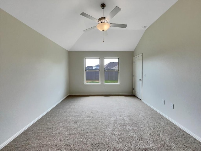 137 Periwinkle Ln, Bastrop, TX 78602 - unfurnished room featuring ceiling fan, light carpet, and vaulted ceiling