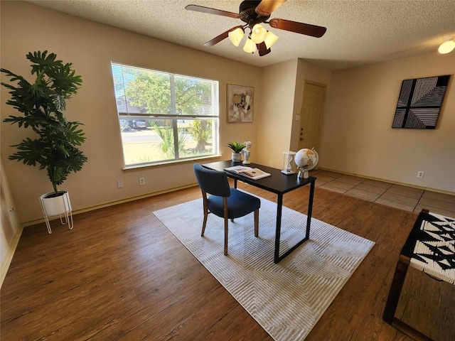 2516 Glen Field Dr, Cedar Park, TX 78613 - office featuring a textured ceiling, wood finished floors, and a ceiling fan