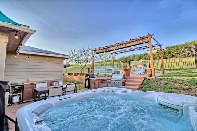 20700 Deep Crk, Lago Vista, TX 78645 - view of patio / terrace with grilling area, a hot tub, and a pergola