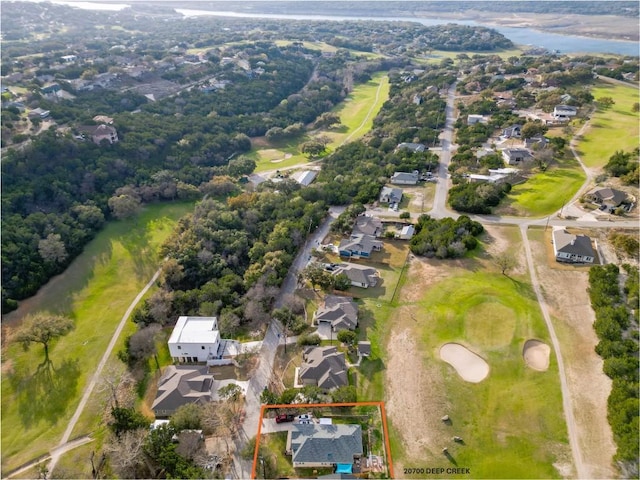 20700 Deep Crk, Lago Vista, TX 78645 - aerial view of residential area with property parcel outlined and a golf course