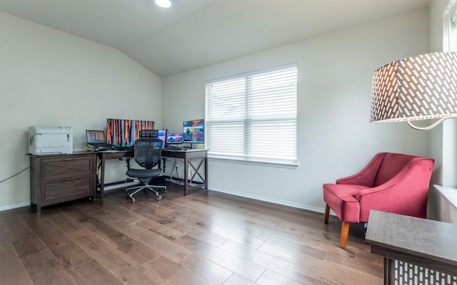 20700 Deep Crk, Lago Vista, TX 78645 - home office featuring wood finished floors and vaulted ceiling