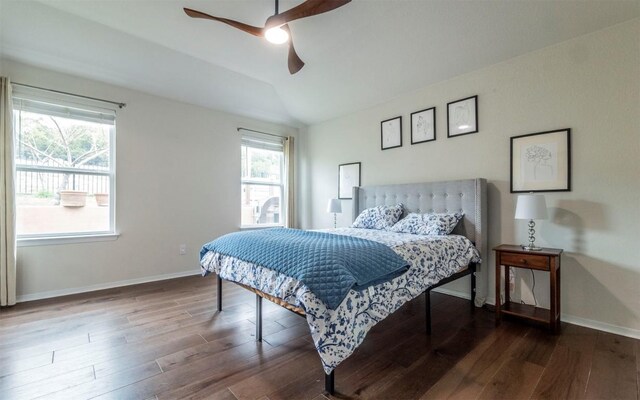 20700 Deep Crk, Lago Vista, TX 78645 - bedroom featuring lofted ceiling, wood finished floors, and ceiling fan