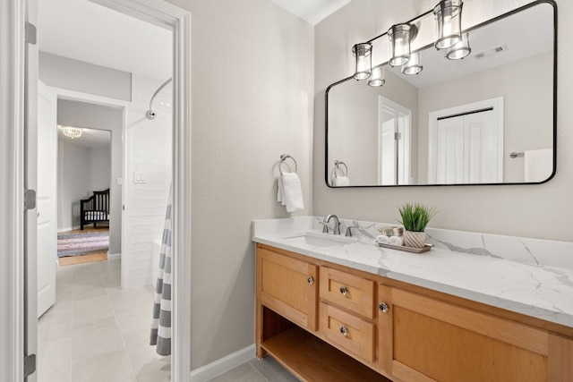 4004 Cloudy Ridge Rd, Austin, TX 78734 - full bathroom with vanity, tile patterned flooring, and a shower with curtain