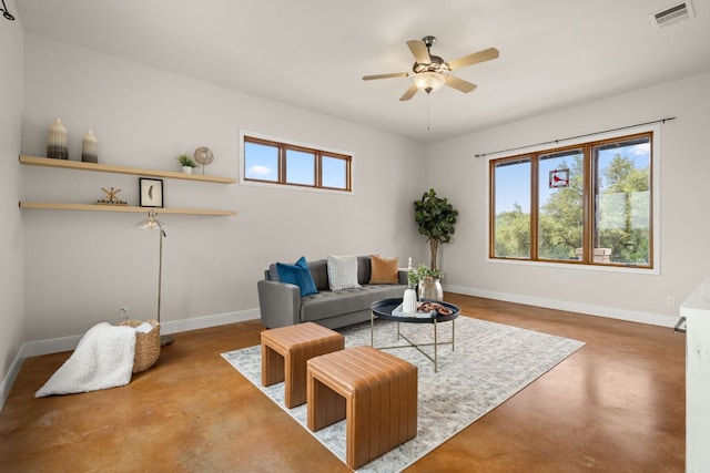 4004 Cloudy Ridge Rd, Austin, TX 78734 - living area with concrete floors and a ceiling fan