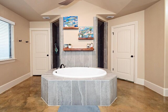 2129 Woodland Bend Rd, Salado, TX 76571 - bathroom featuring concrete floors, baseboards, visible vents, and a bath
