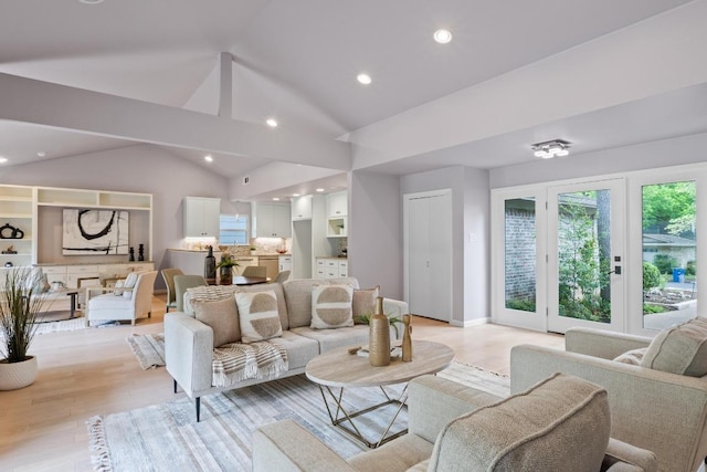 8702 Willowick Dr, Austin, TX 78759 - living room with vaulted ceiling, light wood-type flooring, and recessed lighting