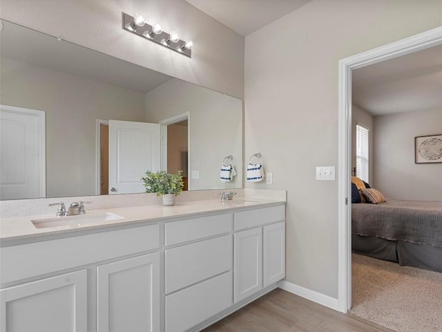 4104 Porter Farm Rd, Georgetown, TX 78628 - ensuite bathroom featuring double vanity and wood finished floors
