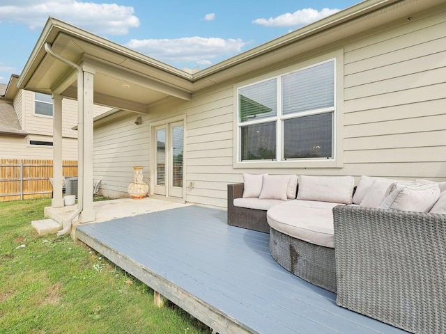 709 Bluffview Dr, Bastrop, TX 78602 - view of patio with fence, a wooden deck, and outdoor lounge area