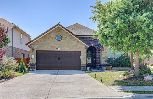 5617 Rio Chama Cv, Austin, TX 78738 - view of front of house featuring a garage, driveway, a shingled roof, and stone siding