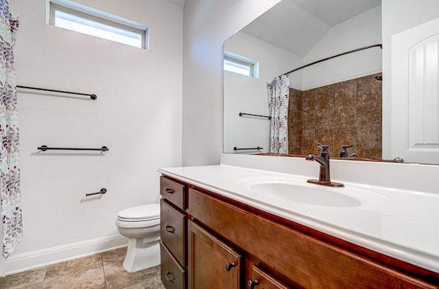 5617 Rio Chama Cv, Austin, TX 78738 - bathroom with vanity, toilet, baseboards, and curtained shower