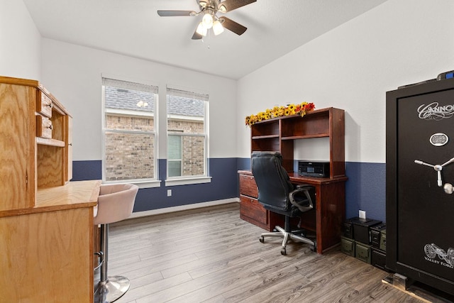 317 Independence Dr, Kyle, TX 78640 - office area with a ceiling fan and wood finished floors