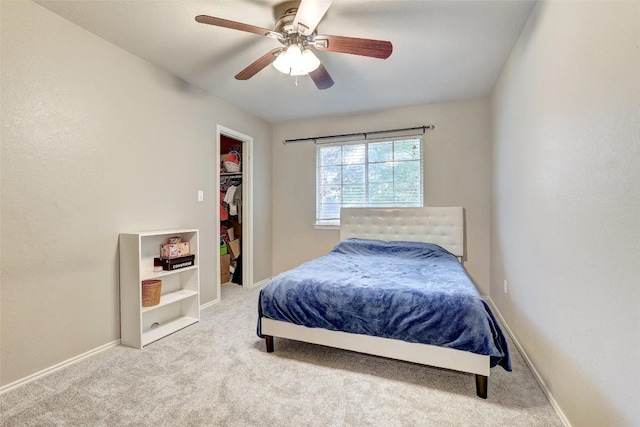 30003 Oakland Hills Dr, Georgetown, TX 78628 - bedroom featuring carpet flooring, a walk in closet, a ceiling fan, and a closet