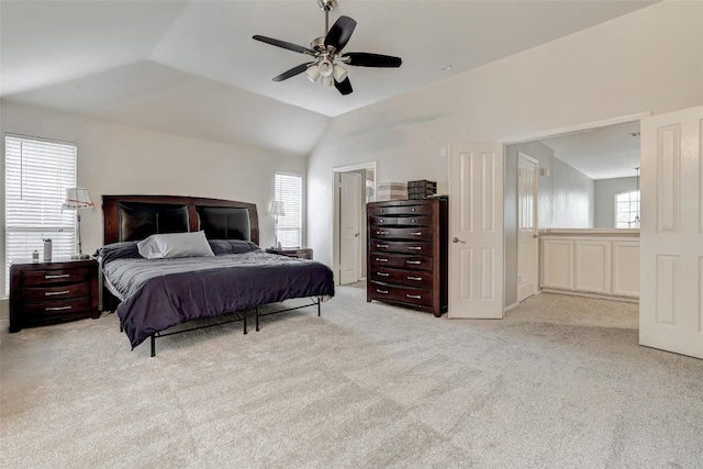 30003 Oakland Hills Dr, Georgetown, TX 78628 - bedroom with vaulted ceiling, carpet flooring, and a ceiling fan