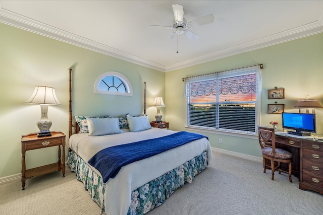 8001 Bell Mountain Dr, Austin, TX 78730 - carpeted bedroom with ornamental molding, a ceiling fan, and an office area