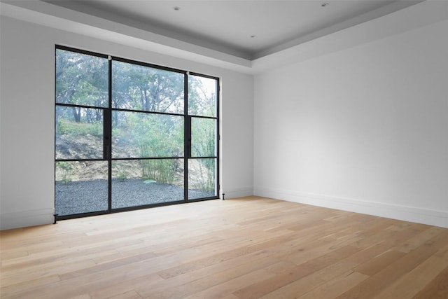 2701 Toro Canyon Rd Unit B, Austin, TX 78746 - unfurnished room with light wood-style flooring, baseboards, and a tray ceiling