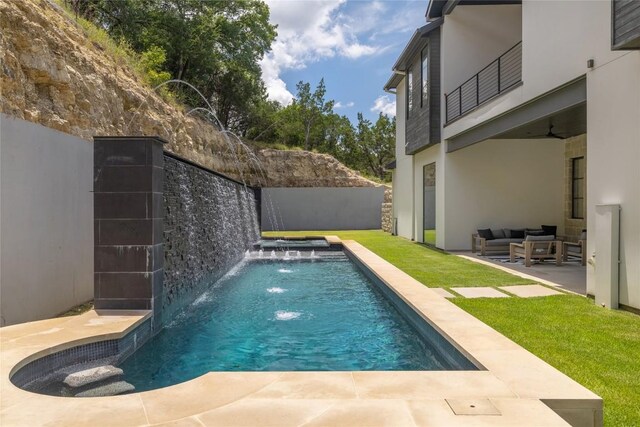 2701 Toro Canyon Rd Unit B, Austin, TX 78746 - view of pool with an outdoor living space, a patio area, and a fenced backyard