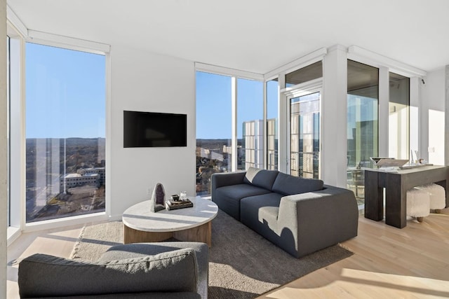 313 W 17th St Unit 1605, Austin, TX 78701 - living room featuring a wall of windows and wood finished floors