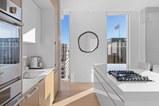 313 W 17th St Unit 1605, Austin, TX 78701 - kitchen featuring stainless steel appliances, light wood-type flooring, modern cabinets, and light countertops