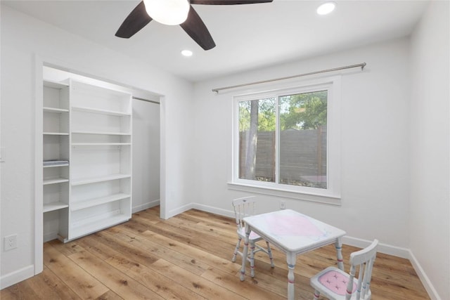 12300 Cassady Dr, Austin, TX 78727 - bedroom featuring wood-type flooring, recessed lighting, a closet, and ceiling fan