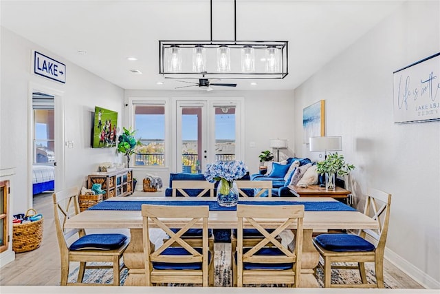 96 Island Dr Unit 44, Horseshoe Bay, TX 78657 - dining area featuring a ceiling fan, light wood-style flooring, and recessed lighting