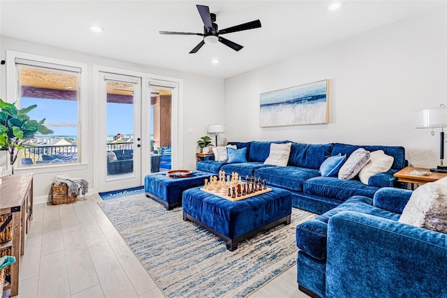 96 Island Dr Unit 44, Horseshoe Bay, TX 78657 - living area featuring ceiling fan, recessed lighting, and wood finished floors