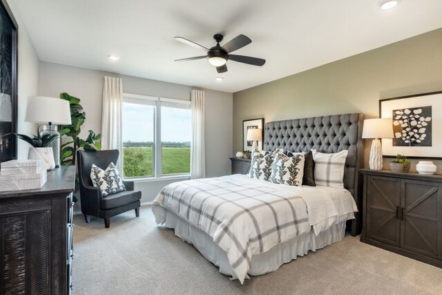 7805 Tranquil Glade Trl, Austin, TX 78744 - carpeted bedroom with baseboards, recessed lighting, and a ceiling fan