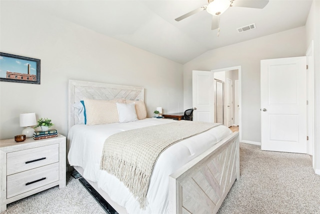 806 Vineyard Falls Rd, Austin, TX 78748 - bedroom with light carpet, lofted ceiling, ceiling fan, and baseboards