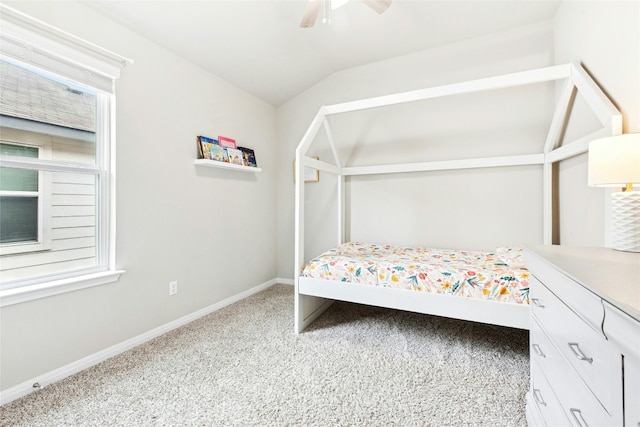 806 Vineyard Falls Rd, Austin, TX 78748 - bedroom featuring light carpet, lofted ceiling, baseboards, and a ceiling fan
