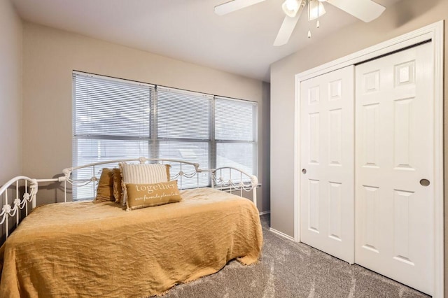 706 Belmont Dr, Georgetown, TX 78626 - carpeted bedroom featuring baseboards, a closet, and ceiling fan