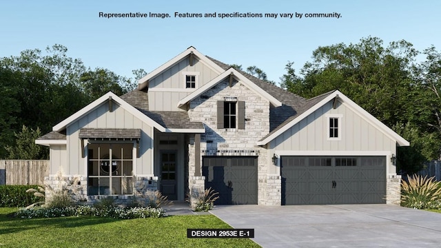 9407 Flatbush Dr, Austin, TX 78744 - modern farmhouse style home featuring board and batten siding, concrete driveway, stone siding, and roof with shingles