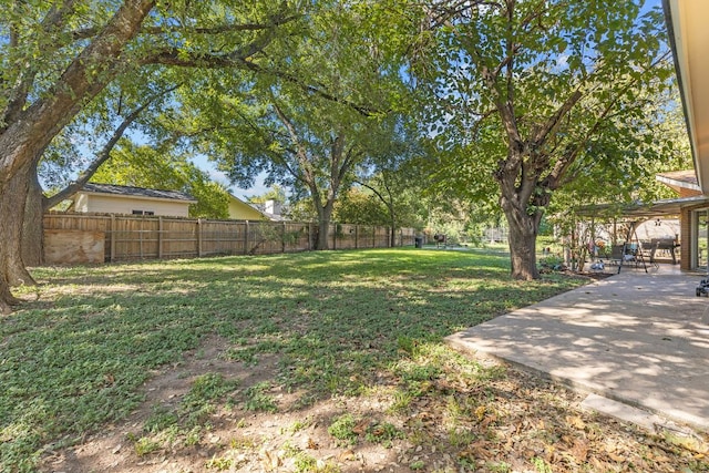 view of yard featuring a fenced backyard and a patio