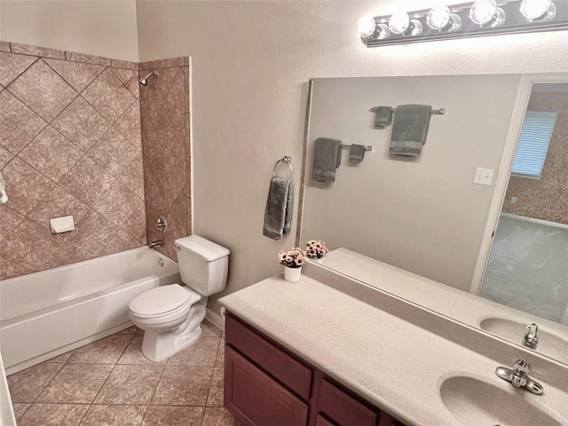 608 Pebblestone Walk Dr, Cedar Park, TX 78613 - bathroom featuring shower / tub combination, vanity, and tile patterned floors