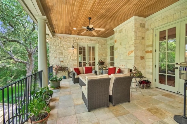 3208 Rain Dance Cv, Austin, TX 78746 - view of patio / terrace featuring french doors, a ceiling fan, and an outdoor hangout area