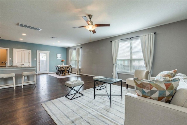 109 Pine Is, Leander, TX 78641 - living room with healthy amount of natural light, a ceiling fan, wood finished floors, and recessed lighting