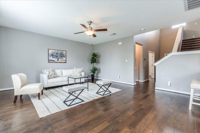 109 Pine Is, Leander, TX 78641 - living room featuring wood finished floors, ceiling fan, and stairs