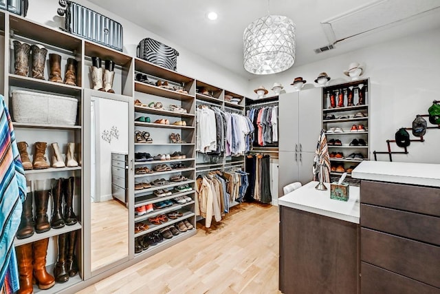 9206 Chisholm Ln, Austin, TX 78748 - walk in closet featuring attic access and light wood finished floors