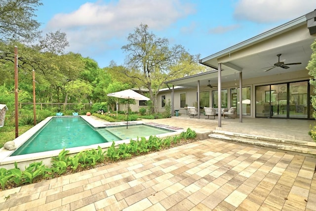 9206 Chisholm Ln, Austin, TX 78748 - swimming pool with ceiling fan and a patio