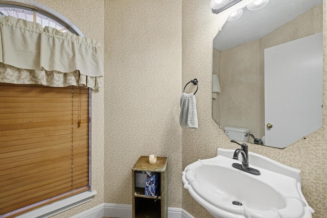 8410 Glen Canyon Dr, Round Rock, TX 78681 - bathroom with a sink and wallpapered walls