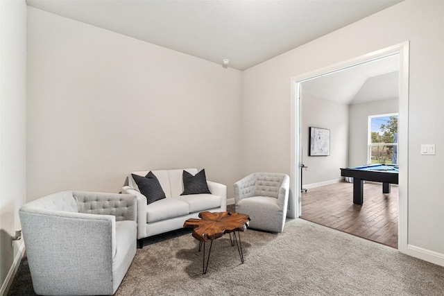 2421 High Lonesome, Leander, TX 78641 - carpeted living area featuring baseboards, billiards, and lofted ceiling
