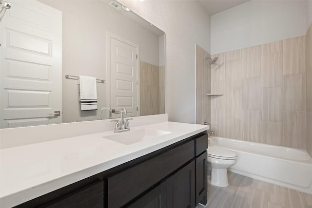 2421 High Lonesome, Leander, TX 78641 - bathroom with toilet, visible vents, washtub / shower combination, and vanity
