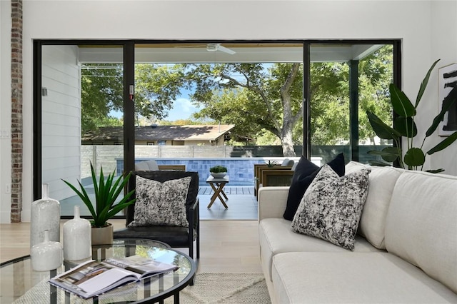 3004 Ray Wood Dr, Austin, TX 78704 - living area featuring plenty of natural light, ceiling fan, and wood finished floors