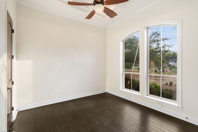 15086 Barrie Dr, Austin, TX 78734 - unfurnished room featuring crown molding, dark wood-style floors, a ceiling fan, and baseboards